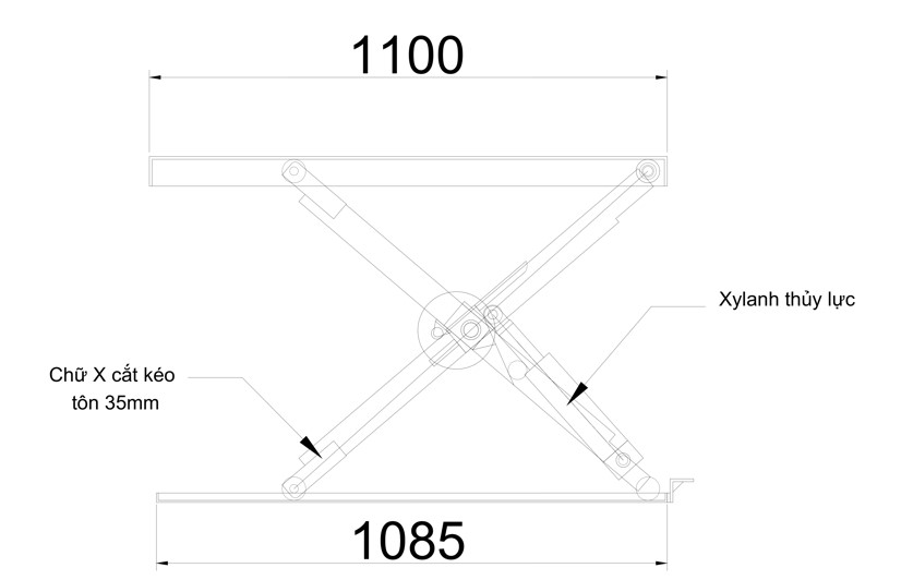 Cấu tạo chi tiết của b&agrave;n n&acirc;ng thủy lực c&ocirc;ng nghiệp gồm thanh chữ X v&agrave; xi lanh