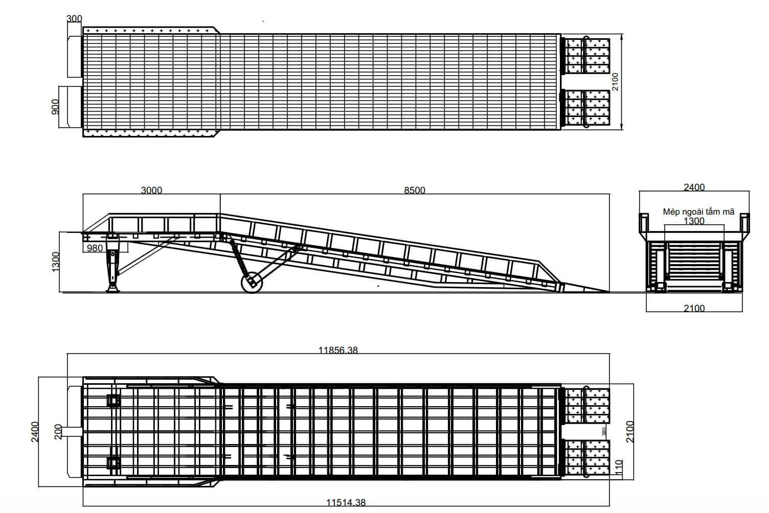 Thông số cầu dẫn xe nâng lên container tham khảo