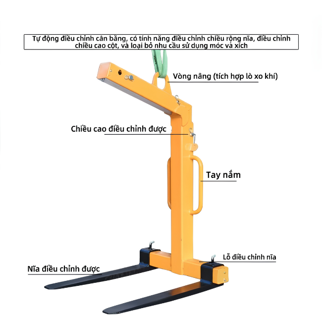Móc cẩu xúc pallet 2 tấn - tự cân bằng được cấu tạo từ thép cường lực cường độ cao