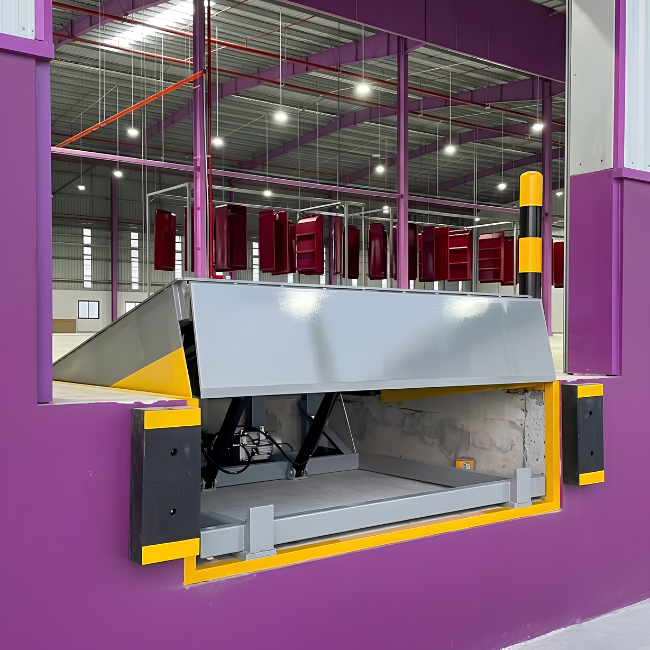 Sàn nâng dock leveler 8 tấn là thiết bị kết nối hiệu quả giữa sàn kho và thùng xe